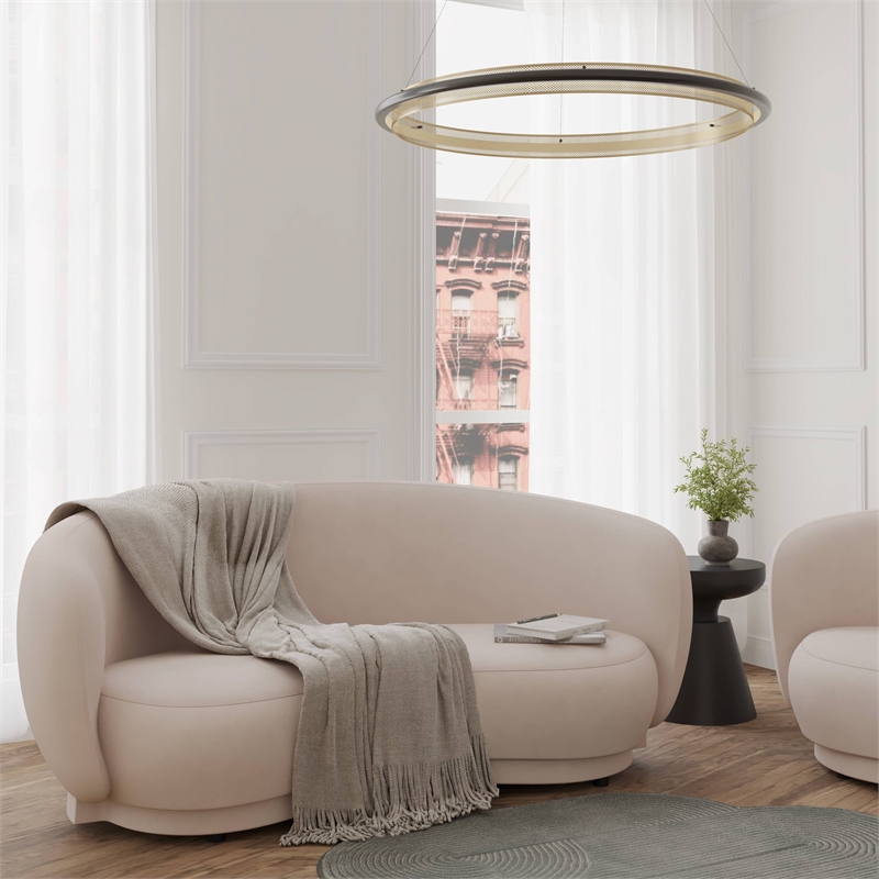 3-Seater Sofa Upholstered in Velvet With Foam-Filled Padded Seat in Beige