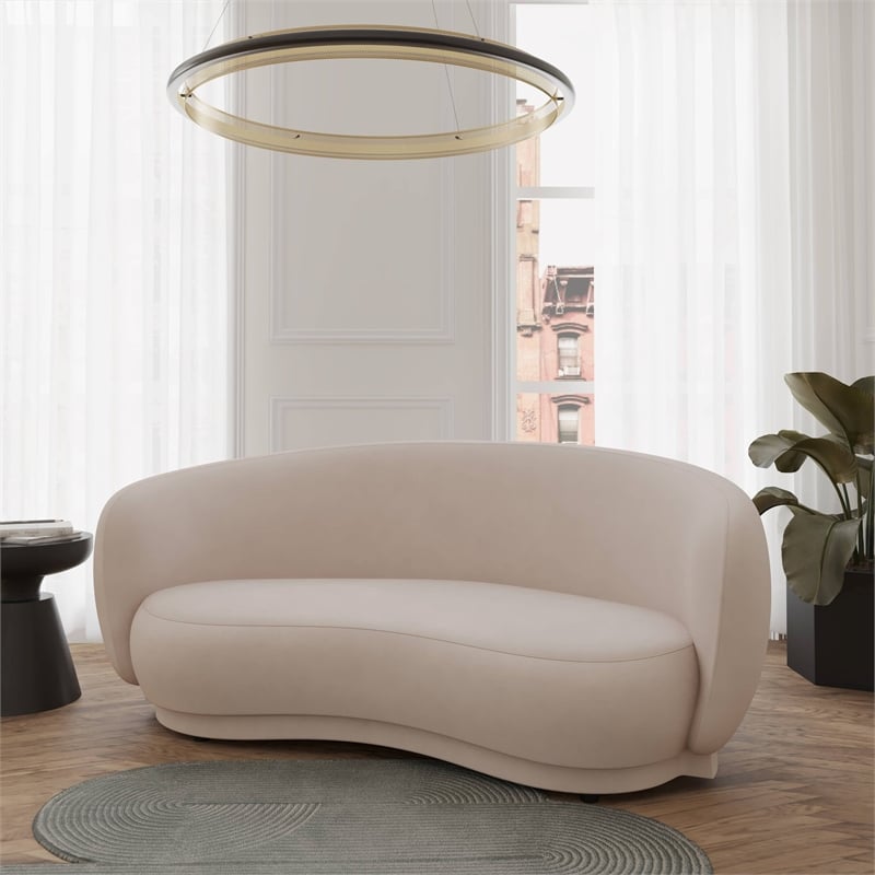 3-Seater Sofa Upholstered in Velvet With Foam-Filled Padded Seat in Beige