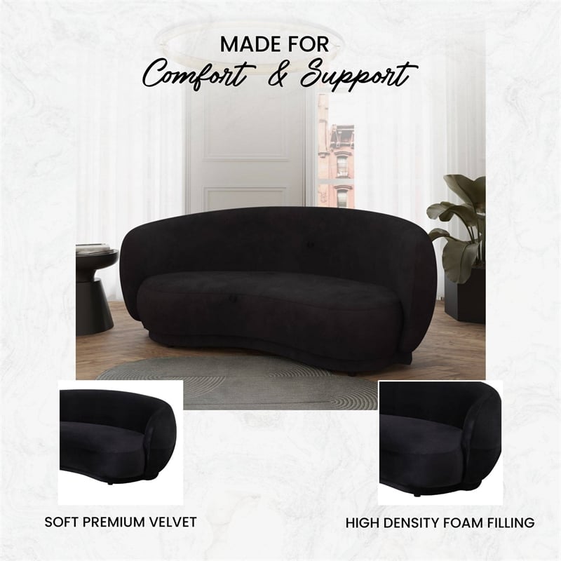 3-Seater Sofa Upholstered in Velvet With Foam-Filled Padded Seat in Black