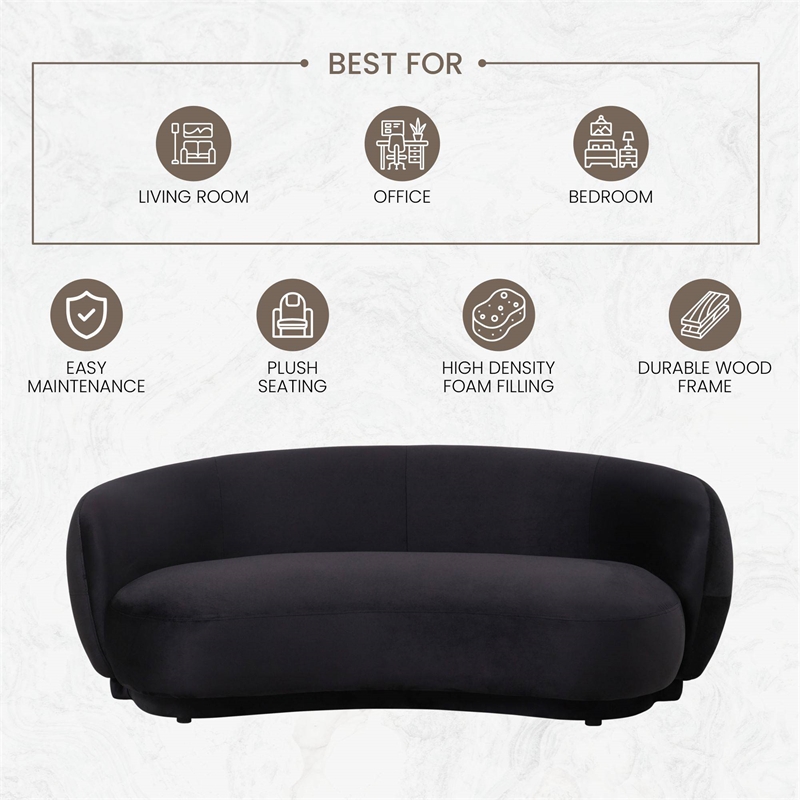 3-Seater Sofa Upholstered in Velvet With Foam-Filled Padded Seat in Black