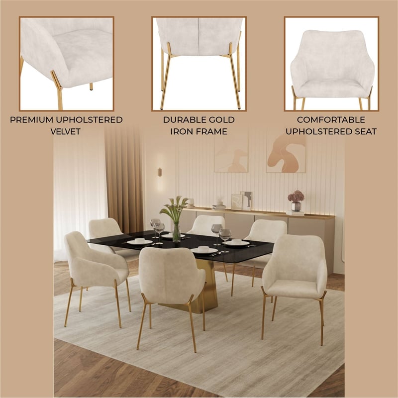 Upholstered Dining Chair in Velvet with Gold Chrome Iron in Beige