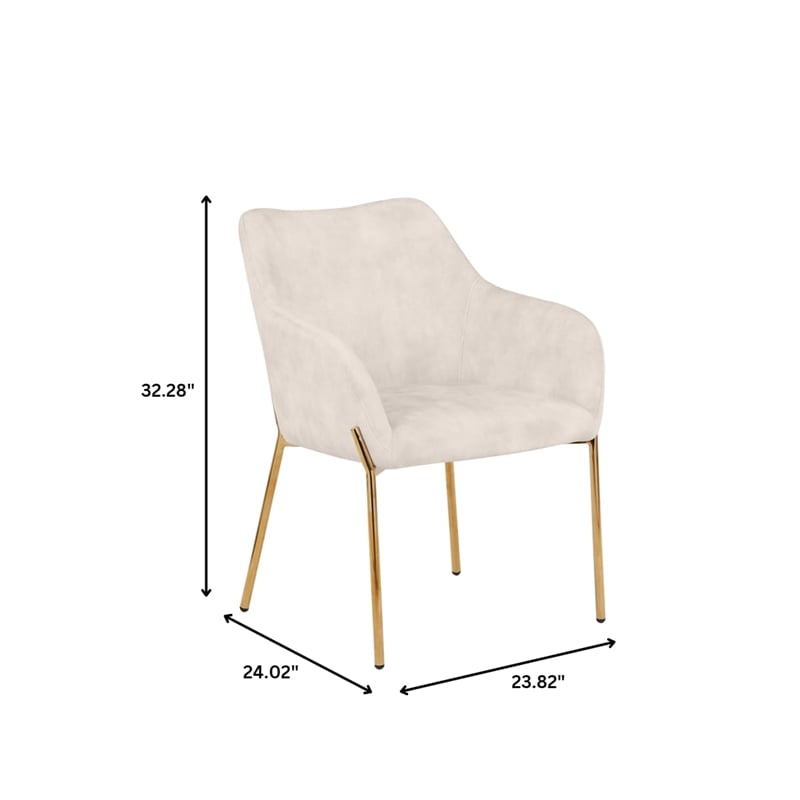 Upholstered Dining Chair in Velvet with Gold Chrome Iron in Beige
