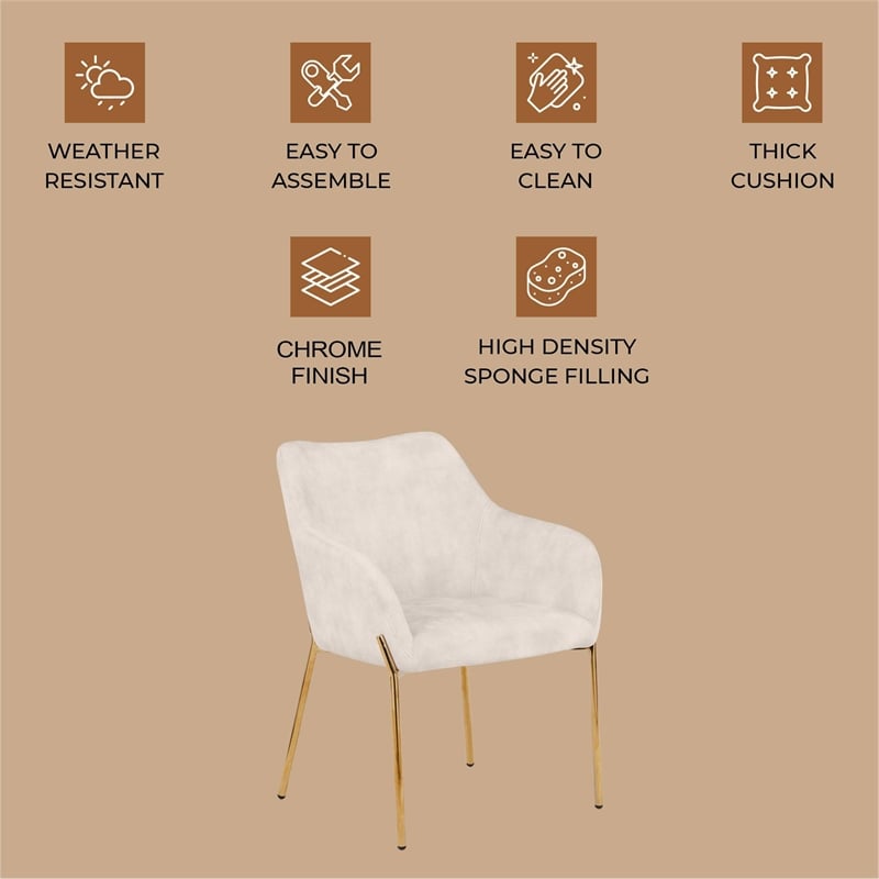 Upholstered Dining Chair in Velvet with Gold Chrome Iron in Beige