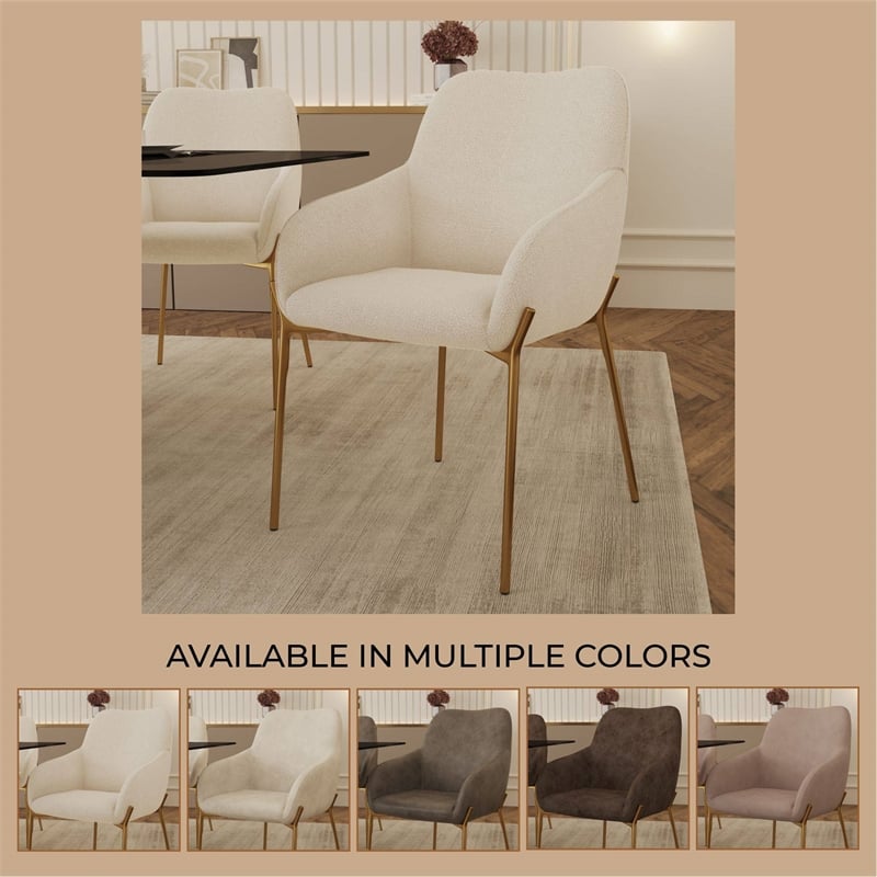 Upholstered Dining Chair in Velvet with Gold Chrome Iron in Beige