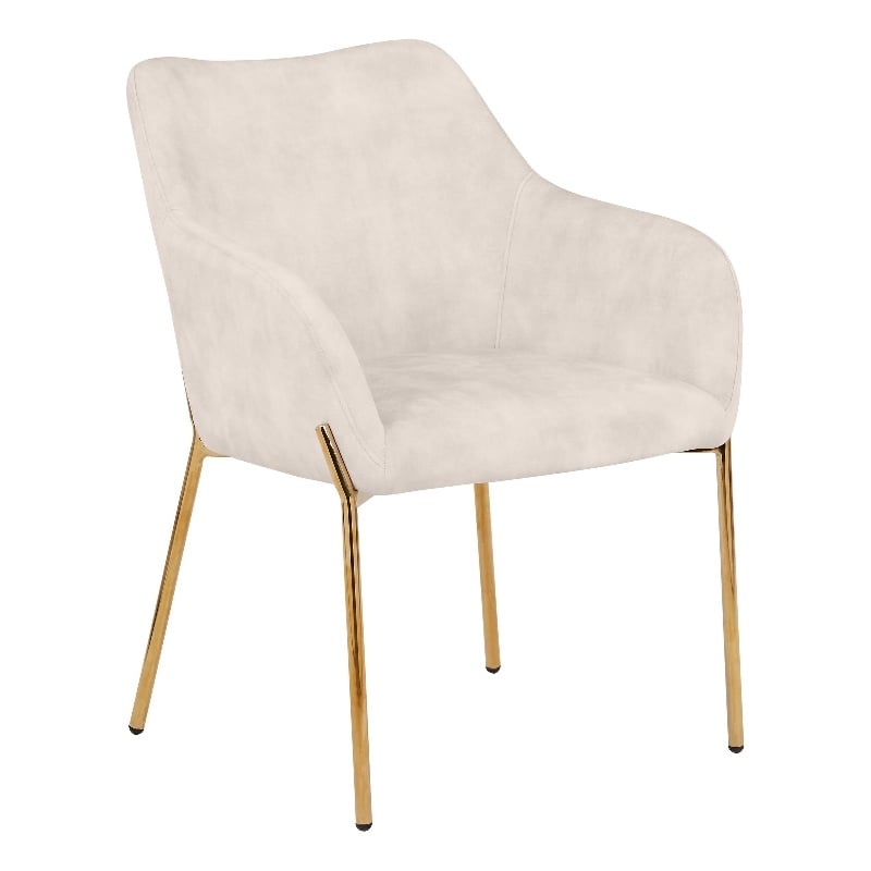 Upholstered Dining Chair in Velvet with Gold Chrome Iron in Beige
