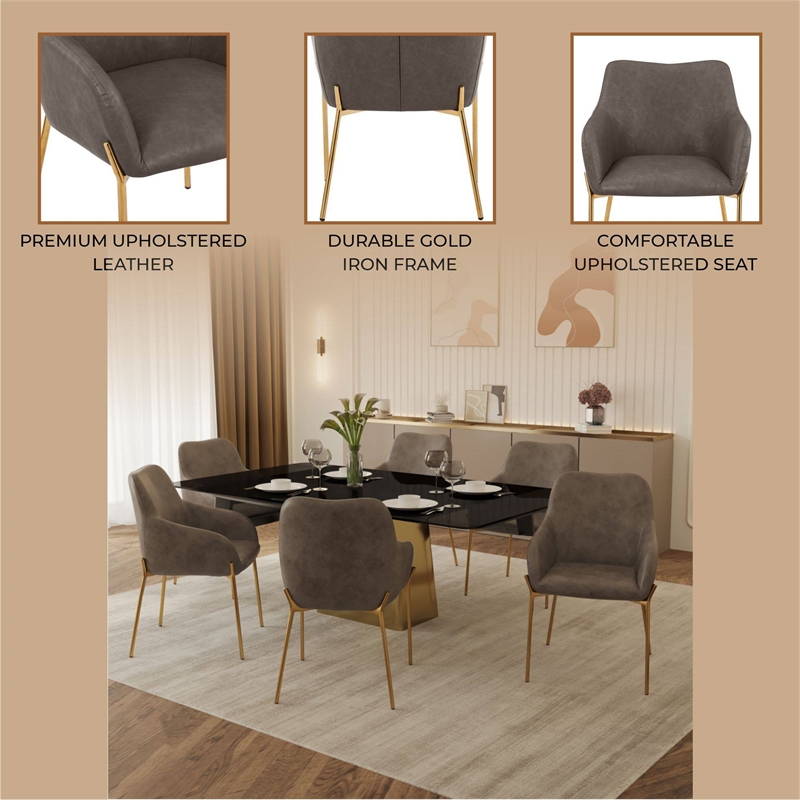 Upholstered Dining Chair in Fabric with Gold Chrome Iron in Charcoal