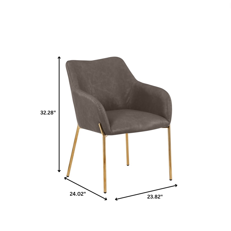 Upholstered Dining Chair in Fabric with Gold Chrome Iron in Charcoal