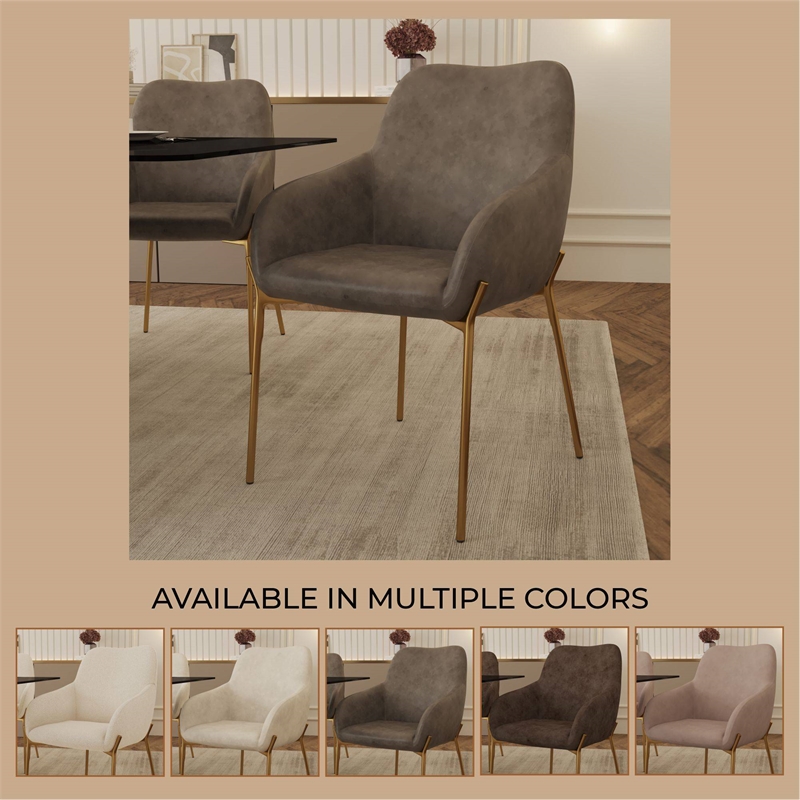 Upholstered Dining Chair in Fabric with Gold Chrome Iron in Charcoal