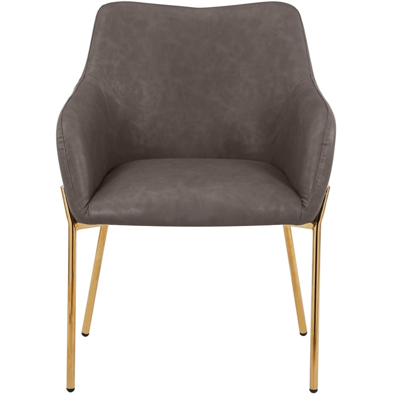 Upholstered Dining Chair in Fabric with Gold Chrome Iron in Charcoal