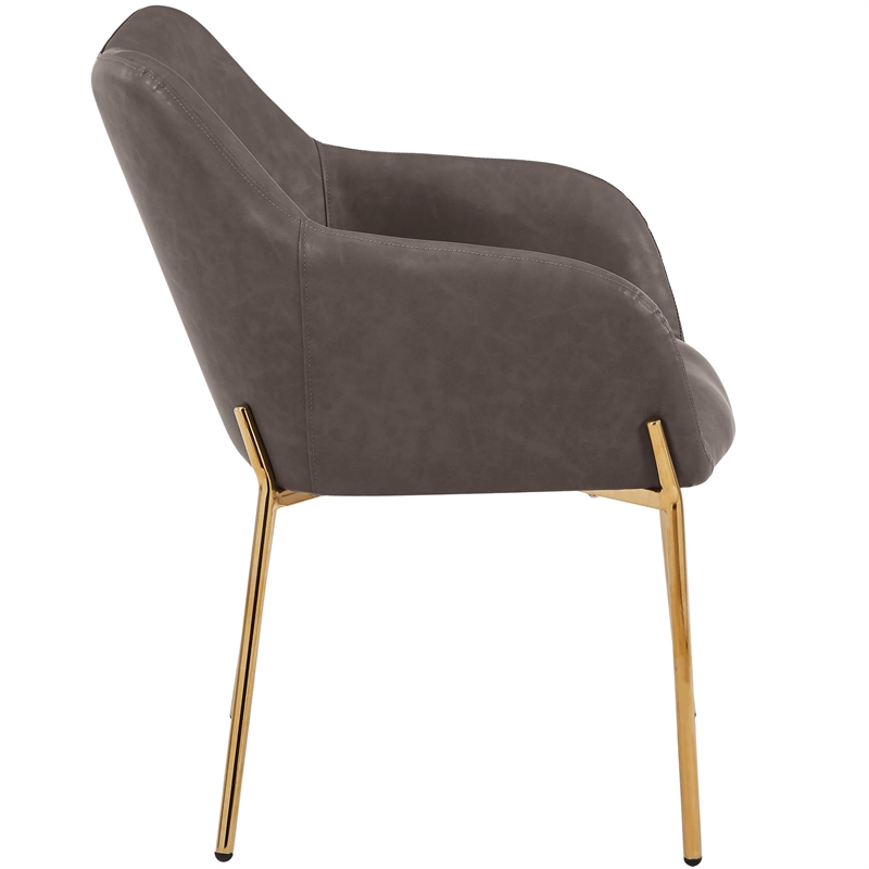 Upholstered Dining Chair in Fabric with Gold Chrome Iron in Charcoal