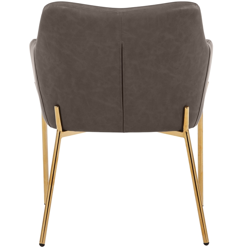 Upholstered Dining Chair in Fabric with Gold Chrome Iron in Charcoal