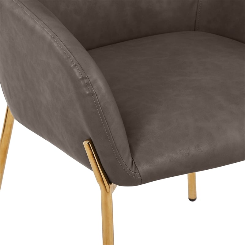 Upholstered Dining Chair in Fabric with Gold Chrome Iron in Charcoal
