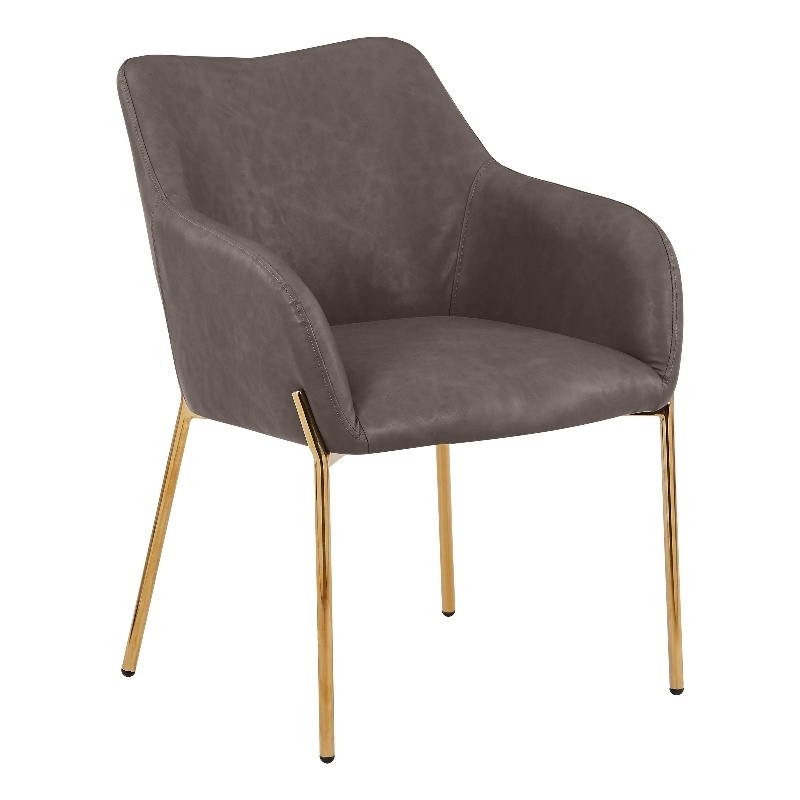 Upholstered Dining Chair in Fabric with Gold Chrome Iron in Charcoal