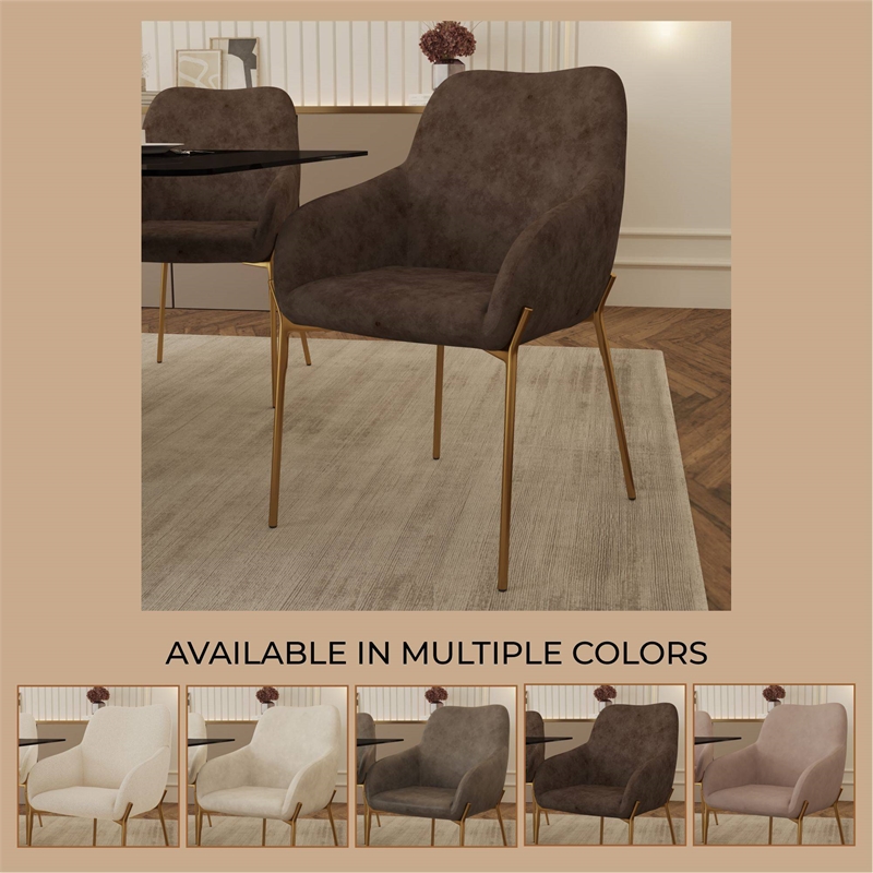 Upholstered Dining Chair in Velvet with Gold Chrome Iron in Brown