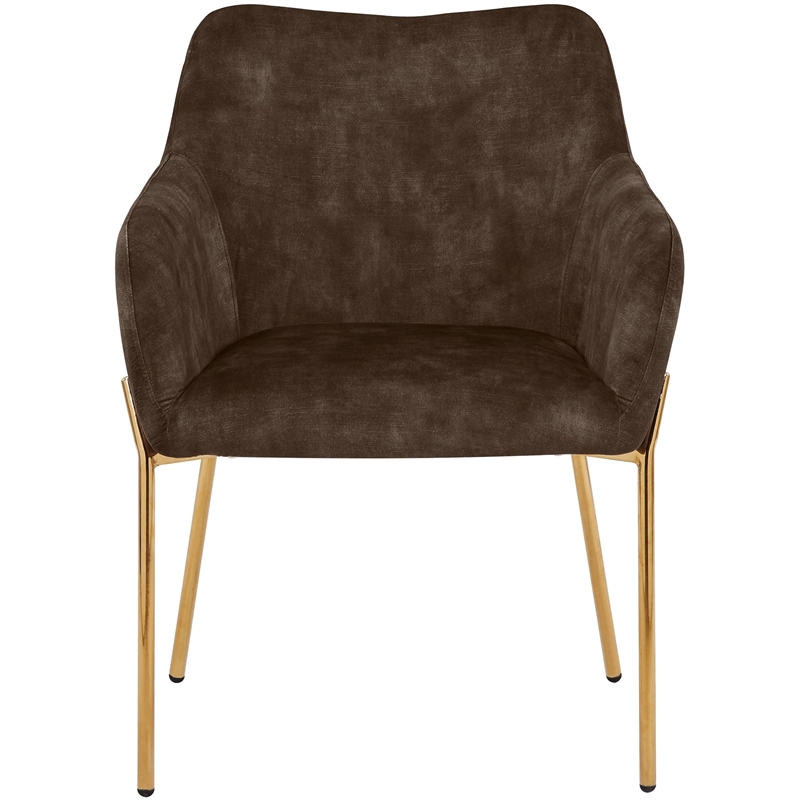 Upholstered Dining Chair in Velvet with Gold Chrome Iron in Brown