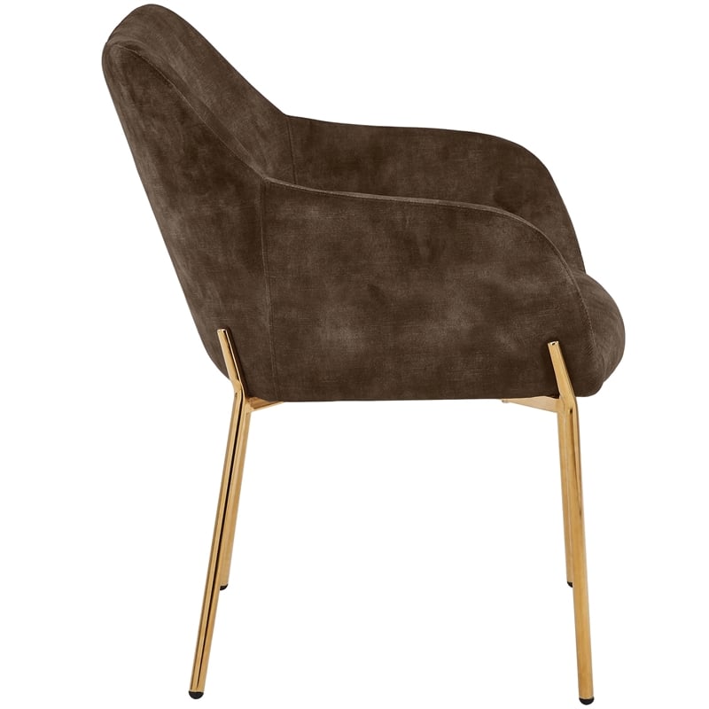 Upholstered Dining Chair in Velvet with Gold Chrome Iron in Brown