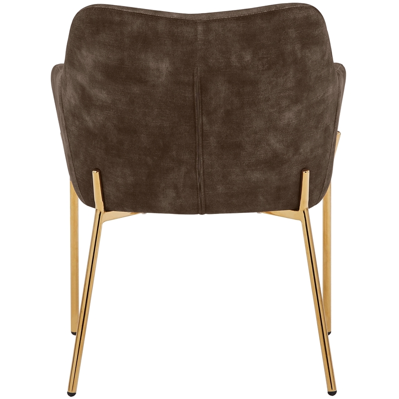Upholstered Dining Chair in Velvet with Gold Chrome Iron in Brown