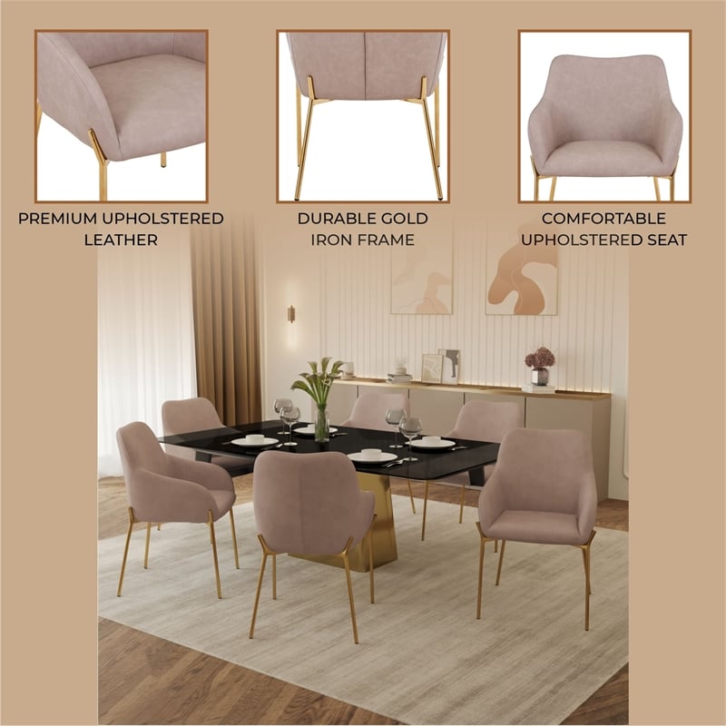 Upholstered Dining Chair in Fabric with Gold Chrome Iron in Taupe