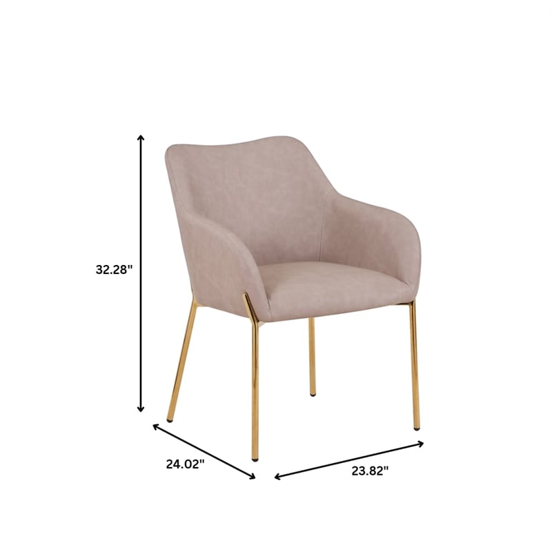 Upholstered Dining Chair in Fabric with Gold Chrome Iron in Taupe