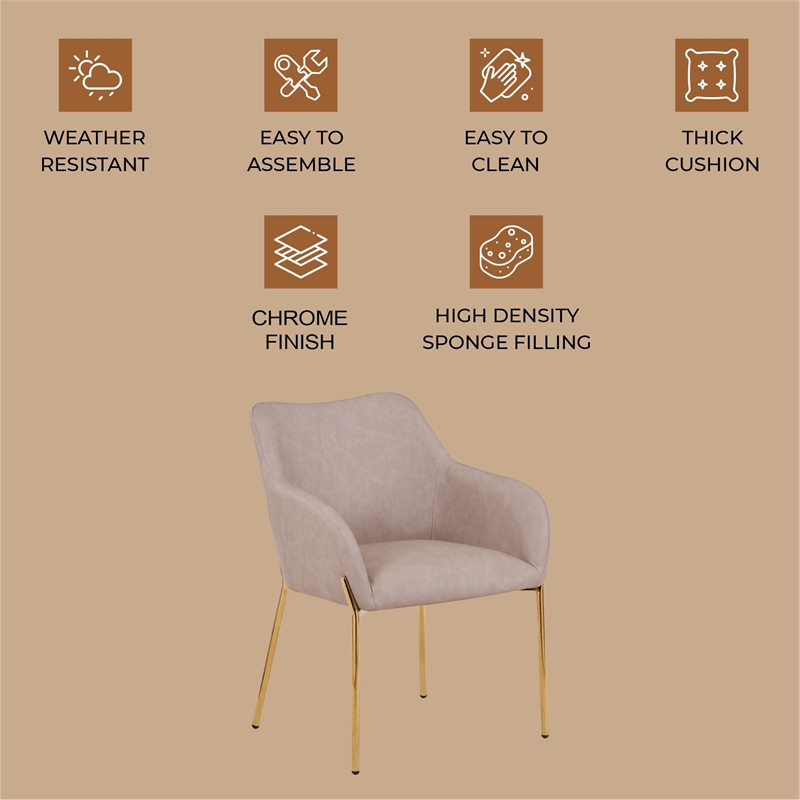 Upholstered Dining Chair in Fabric with Gold Chrome Iron in Taupe