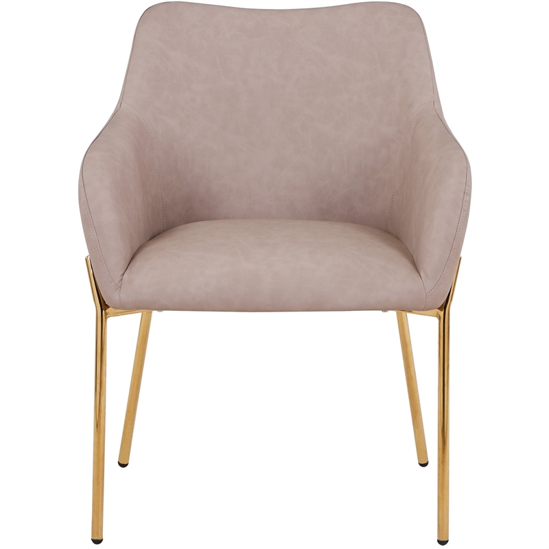Upholstered Dining Chair in Fabric with Gold Chrome Iron in Taupe