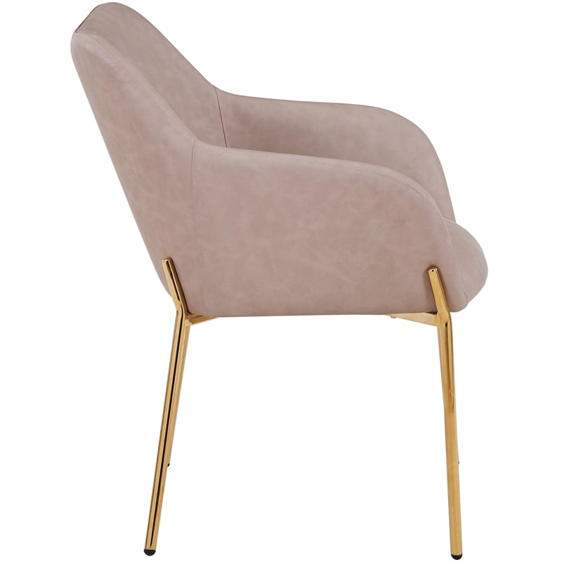 Upholstered Dining Chair in Fabric with Gold Chrome Iron in Taupe
