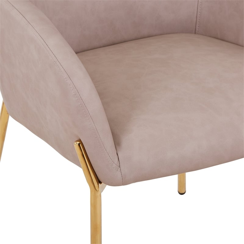 Upholstered Dining Chair in Fabric with Gold Chrome Iron in Taupe