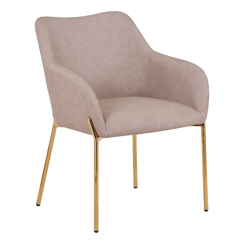 Upholstered Dining Chair in Fabric with Gold Chrome Iron in Taupe