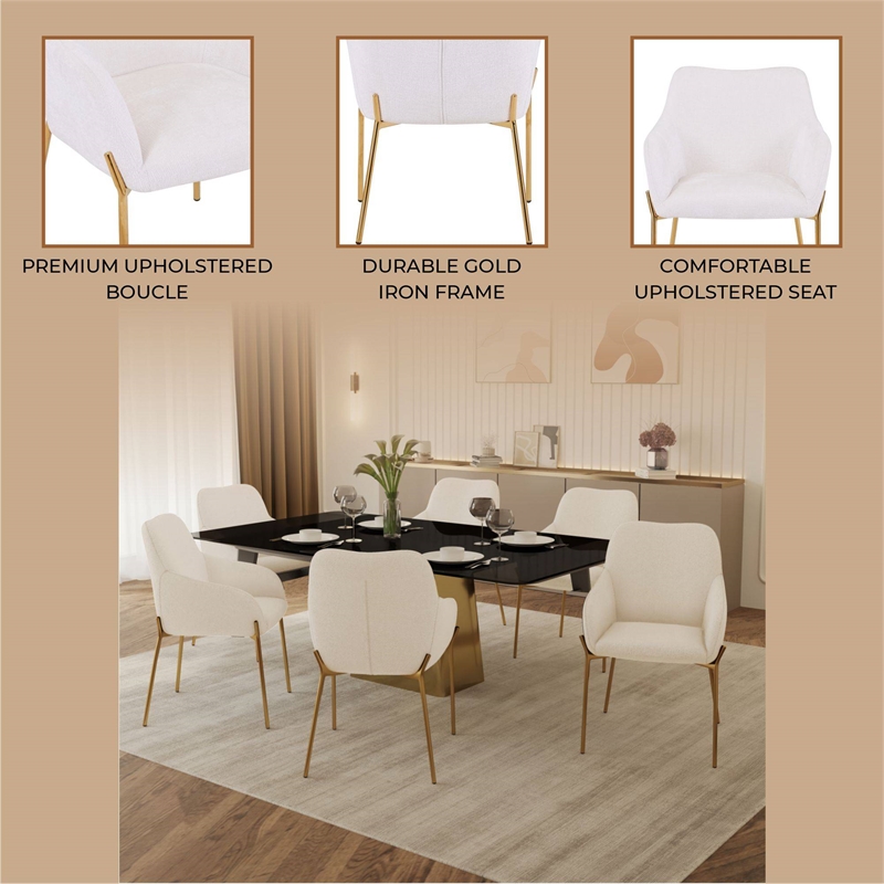 Upholstered Dining Chair in Fabric with Gold Chrome Iron in White