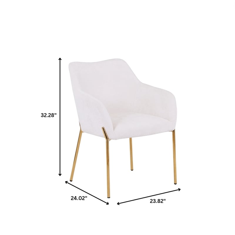 Upholstered Dining Chair in Fabric with Gold Chrome Iron in White