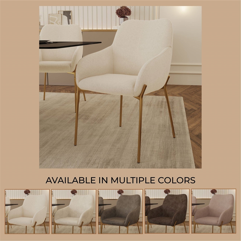 Upholstered Dining Chair in Fabric with Gold Chrome Iron in White