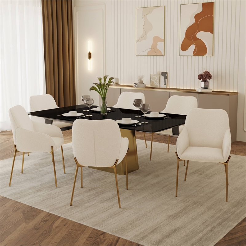 Upholstered Dining Chair in Fabric with Gold Chrome Iron in White