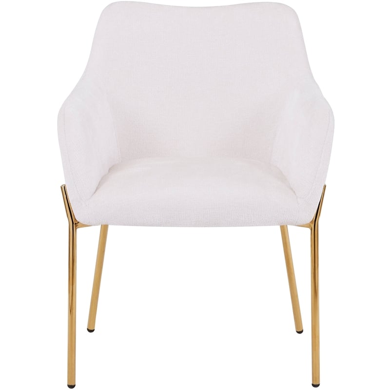 Upholstered Dining Chair in Fabric with Gold Chrome Iron in White
