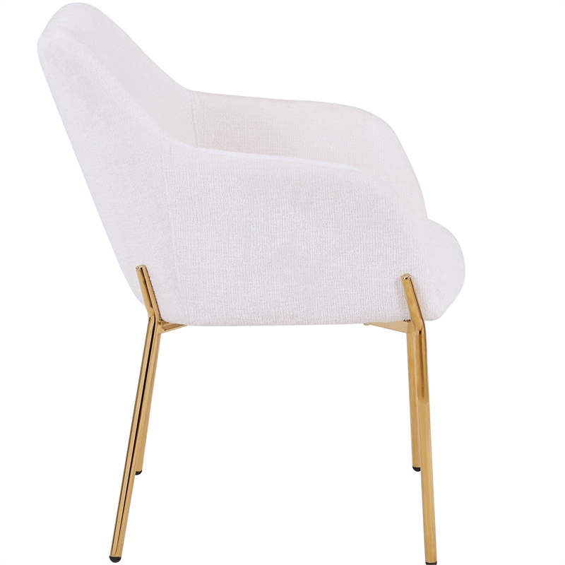 Upholstered Dining Chair in Fabric with Gold Chrome Iron in White