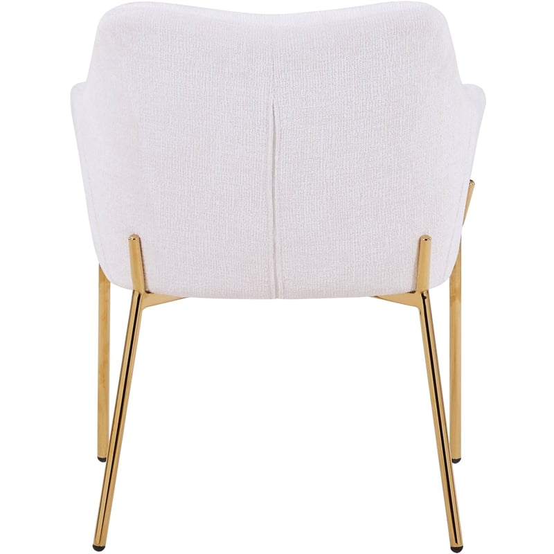 Upholstered Dining Chair in Fabric with Gold Chrome Iron in White