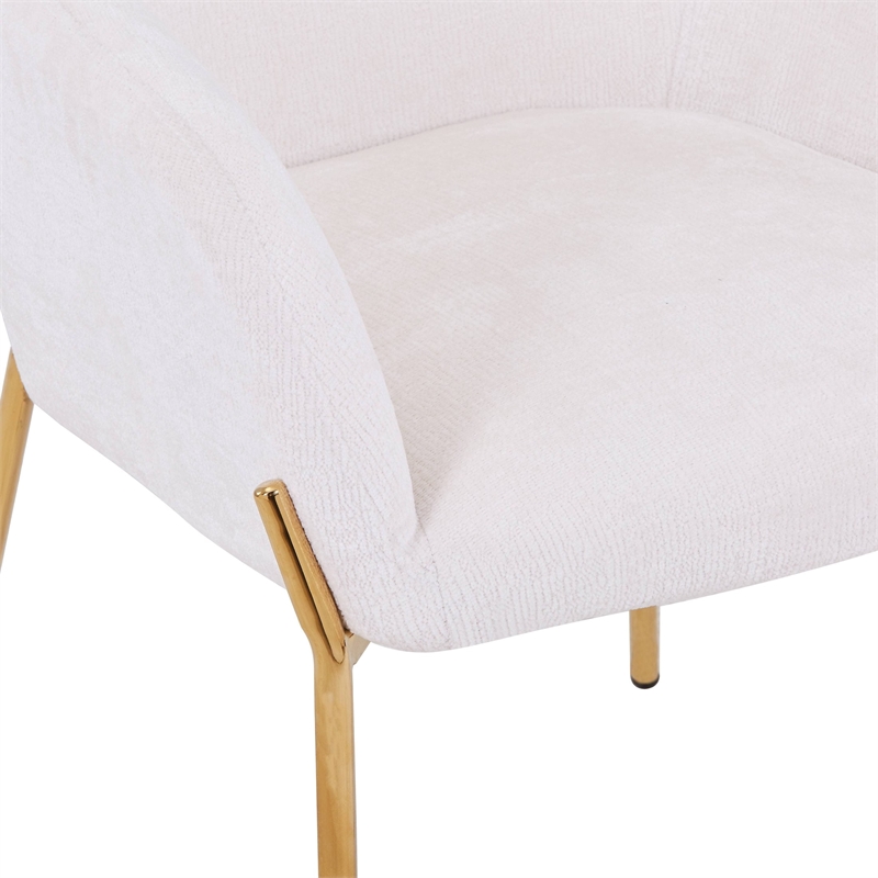Upholstered Dining Chair in Fabric with Gold Chrome Iron in White
