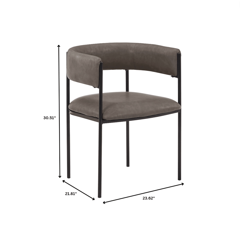 Dining Chair in Leather with Open-Back and Powder Coated Iron Legs in Charcoal