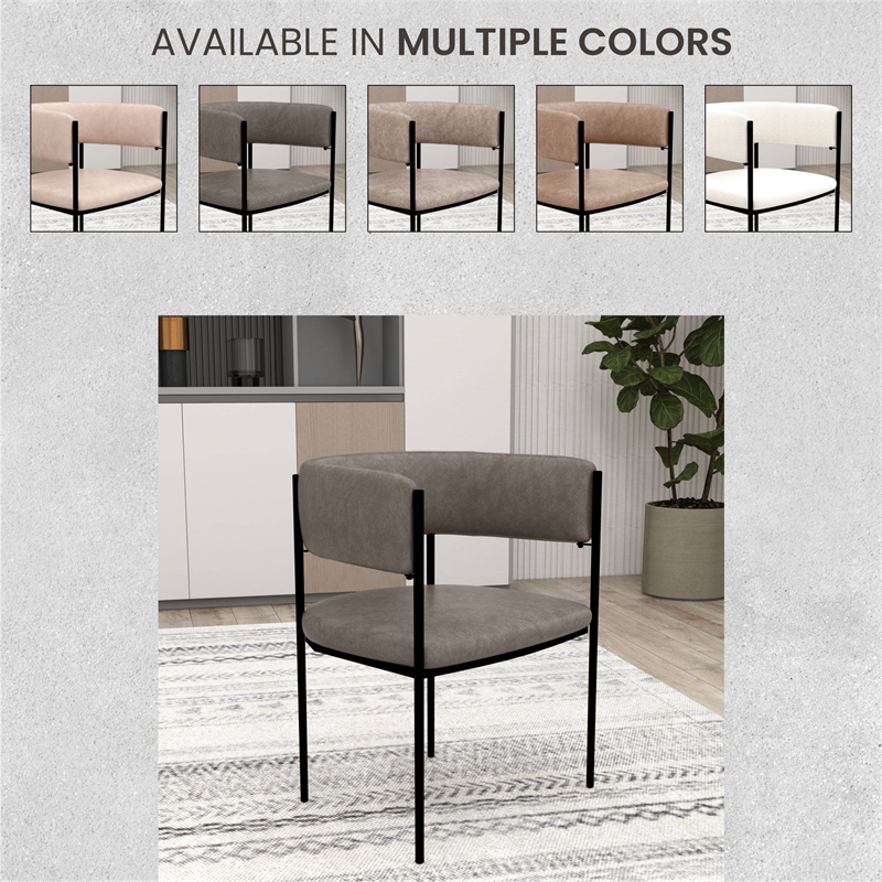 Dining Chair in Leather with Open-Back and Powder Coated Iron Legs in Charcoal