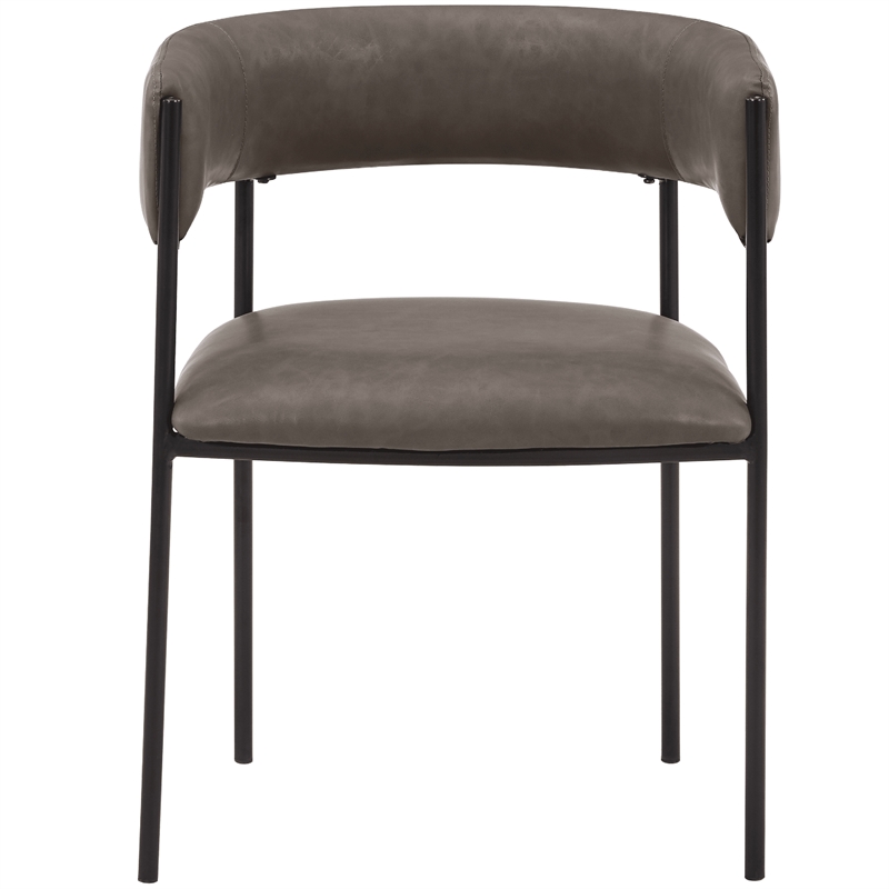 Dining Chair in Leather with Open-Back and Powder Coated Iron Legs in Charcoal