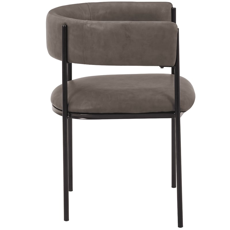 Dining Chair in Leather with Open-Back and Powder Coated Iron Legs in Charcoal
