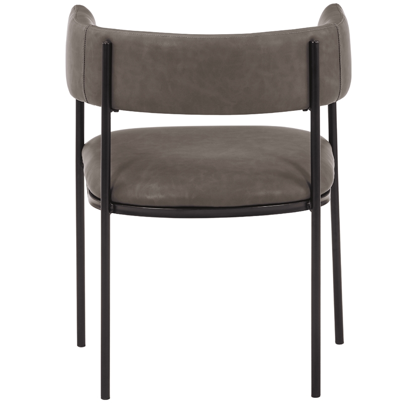 Dining Chair in Leather with Open-Back and Powder Coated Iron Legs in Charcoal
