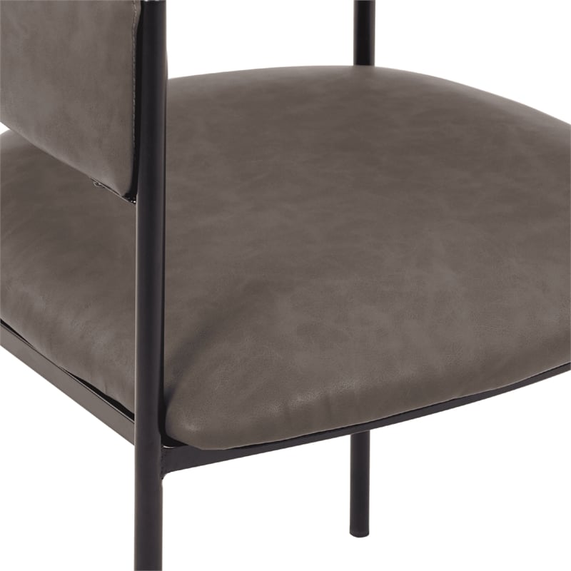 Dining Chair in Leather with Open-Back and Powder Coated Iron Legs in Charcoal