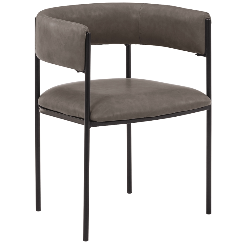Dining Chair in Leather with Open-Back and Powder Coated Iron Legs in Charcoal