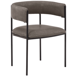 Dining Chair in Leather with Open-Back and Powder Coated Iron Legs in Charcoal