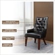 Leather Dining Chair Diamond-Tufted Side Chair in Rubberwood in Charcoal Gray