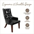 Leather Dining Chair Diamond-Tufted Side Chair in Rubberwood in Charcoal Gray