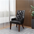 Leather Dining Chair Diamond-Tufted Side Chair in Rubberwood in Charcoal Gray