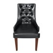 Leather Dining Chair Diamond-Tufted Side Chair in Rubberwood in Charcoal Gray