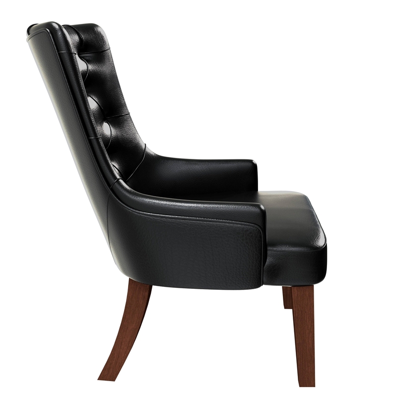 Leather Dining Chair Diamond-Tufted Side Chair in Rubberwood in Charcoal Gray