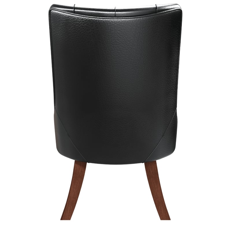 Leather Dining Chair Diamond-Tufted Side Chair in Rubberwood in Charcoal Gray